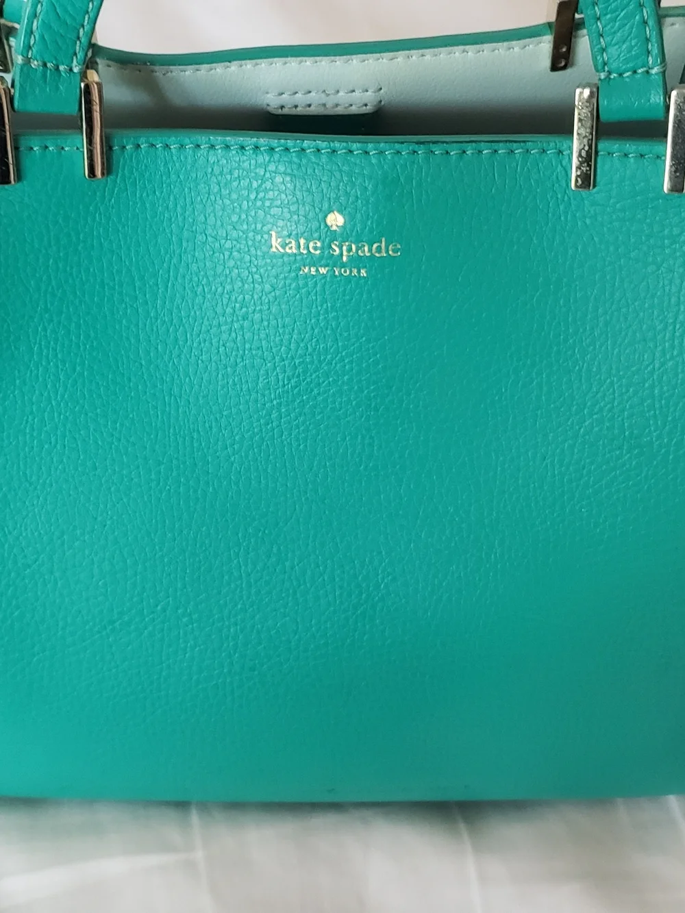 kate spade turquoise pebbled leather satchel with gold hardware